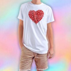 Red Floral Pattern Heart T Shirt